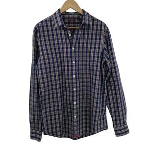 Untuckit Mens Plaid Long Sleeve Button Front Shirt Size L Blue Red Cotton